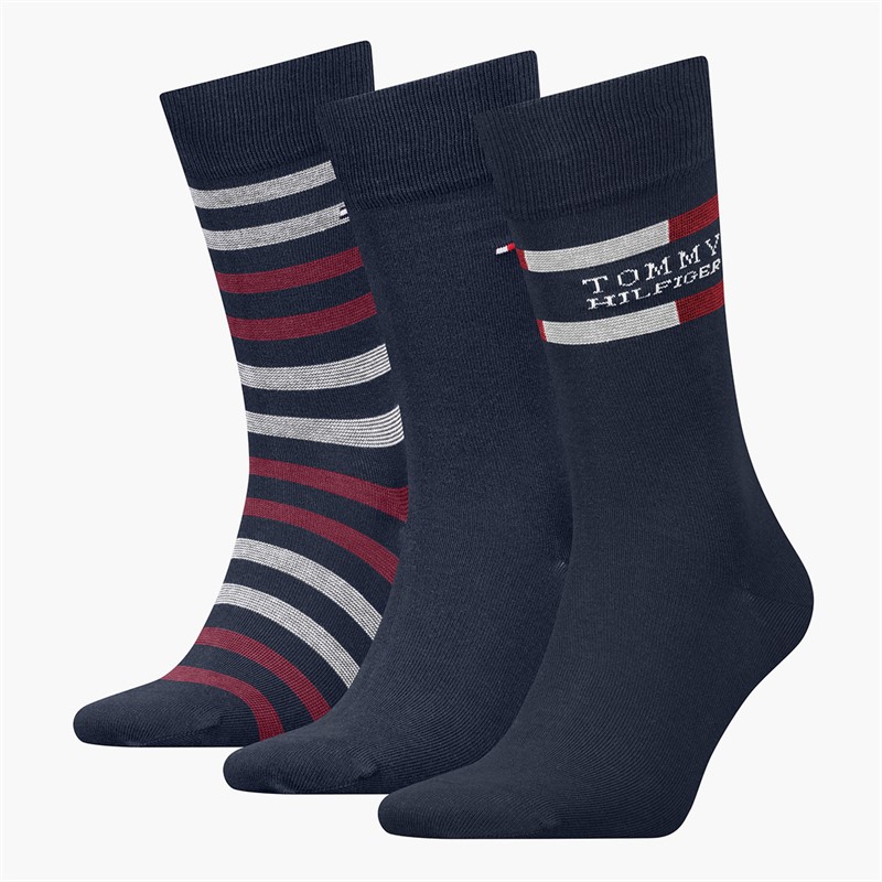 Tommy Hilfiger Mens Three Pack Stripe Gift Box Socks Navy