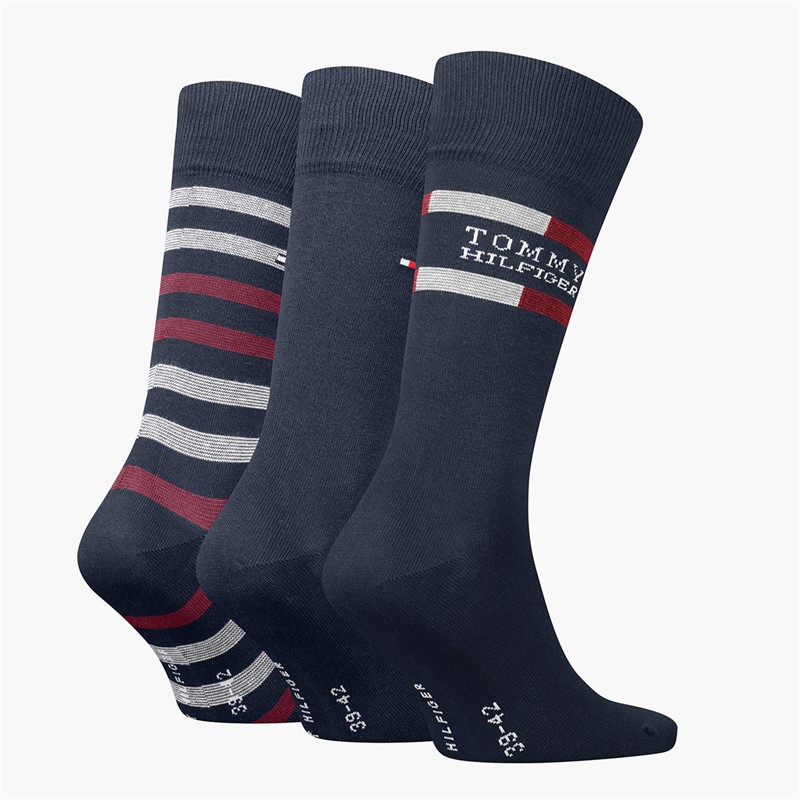 Tommy Hilfiger Mens Three Pack Stripe Gift Box Socks Navy