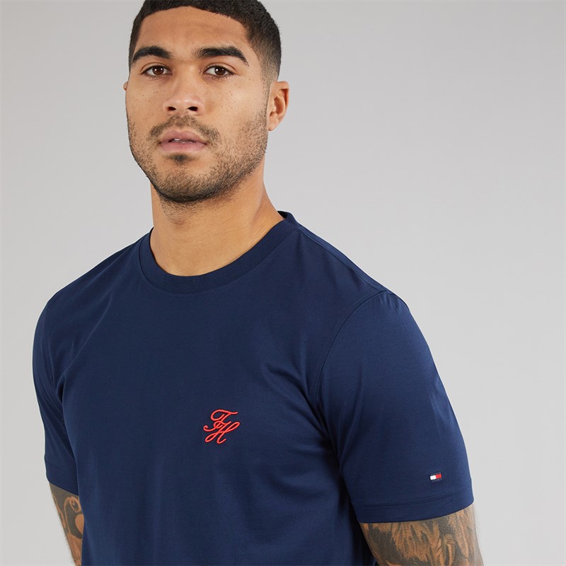 Tommy Hilfiger Mens Script Monogram T-Shirt Carbon Navy