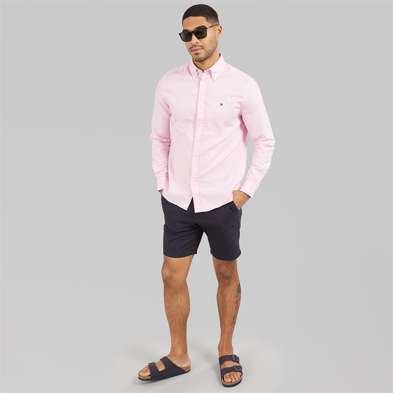Tommy Hilfiger Mens Linen Blend Long Sleeve Shirt Classic Pink