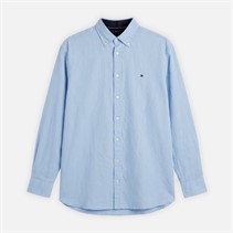 Tommy Hilfiger Mens Plus Linen Blend Long Sleeve Shirt Cloudy Blue