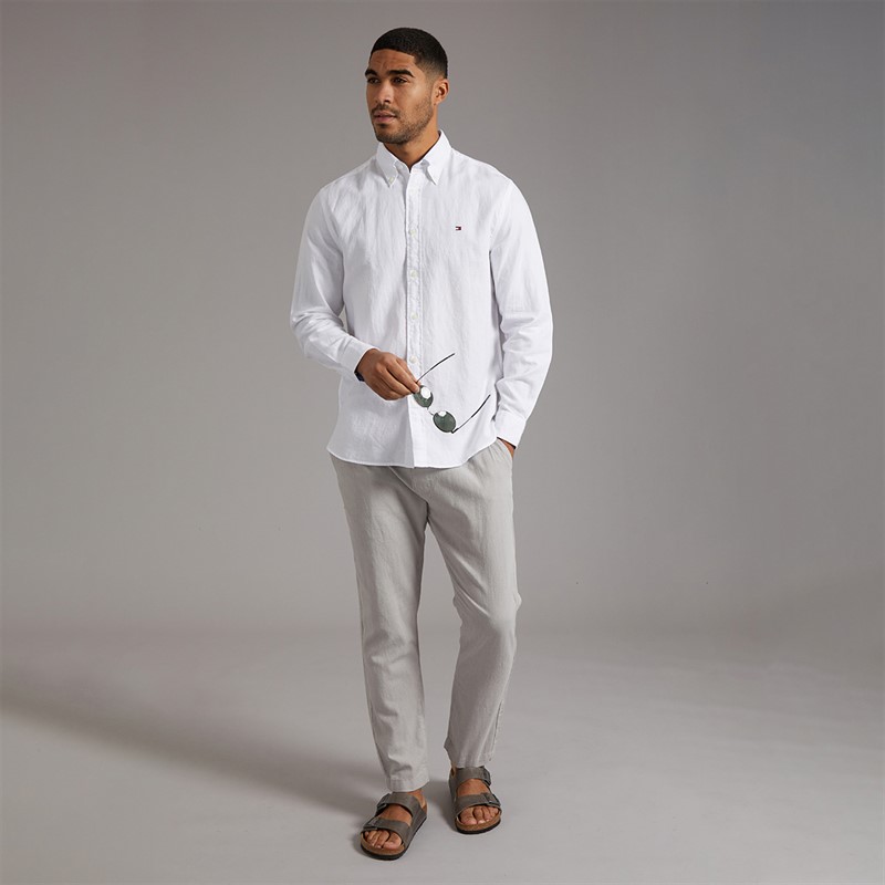 Tommy Hilfiger Mens Linen Blend Long Sleeve Shirt White