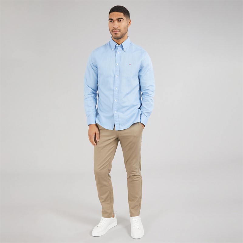 Tommy Hilfiger Mens Linen Blend Long Sleeve Shirt Cloudy Blue