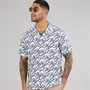 Tommy Hilfiger Mens Linen Camp Collar Short Sleeve Shirt Ecru/Allover