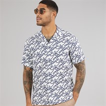 Tommy Hilfiger Mens Linen Camp Collar Short Sleeve Shirt Ecru/Allover