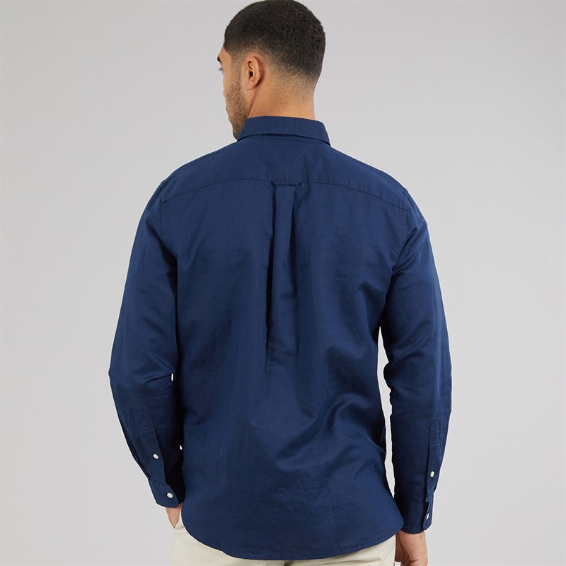 Tommy Hilfiger Mens Linen Blend Long Sleeve Shirt Carbon Navy