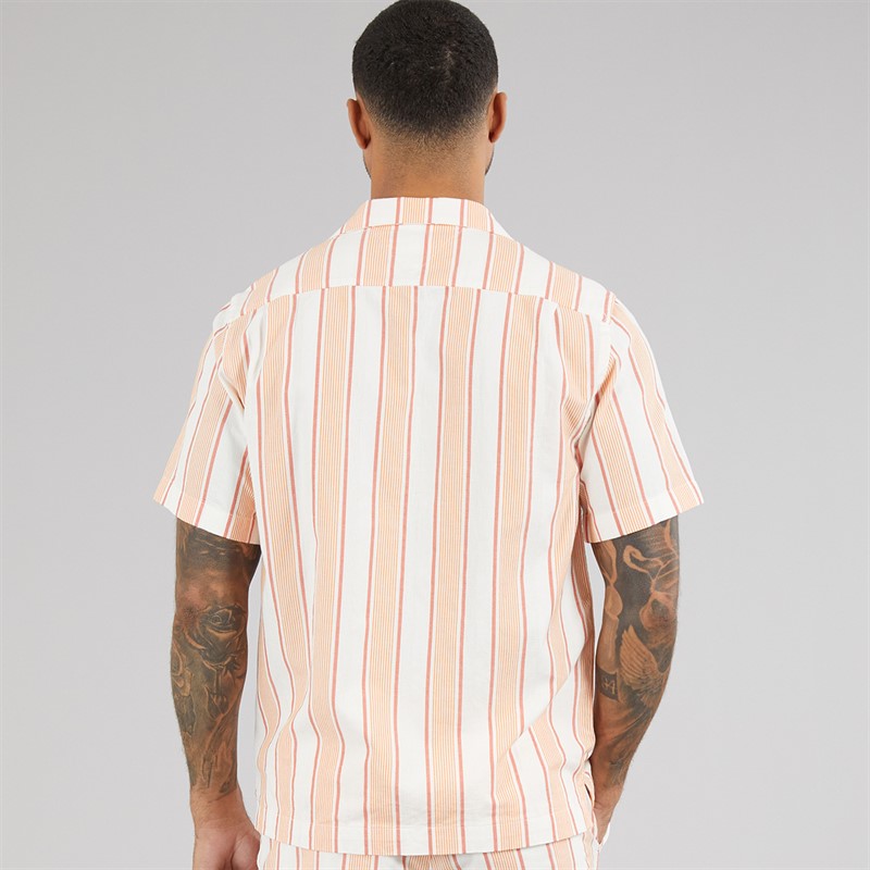 Tommy Hilfiger Mens Open Structure Short Sleeve Shirt Brilliant Orange/Stripe