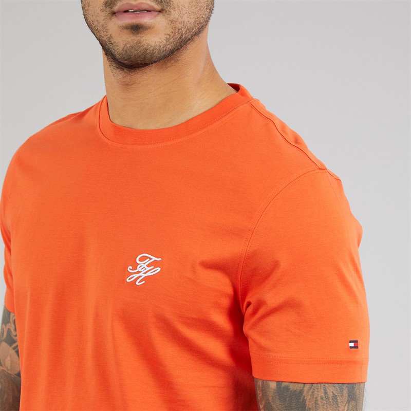 Tommy Hilfiger Mens Script Monogram T-Shirt Brilliant Orange