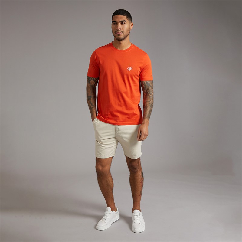 Tommy Hilfiger Mens Script Monogram T-Shirt Brilliant Orange