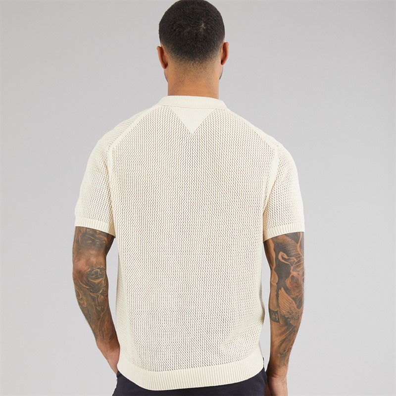 Tommy Hilfiger Mens Open Knit Polo Shirt Muslin