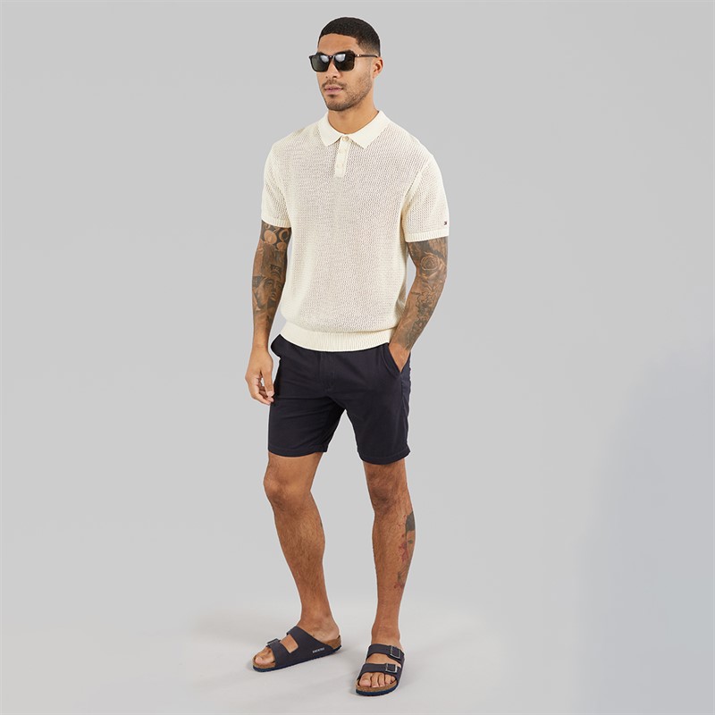 Tommy Hilfiger Mens Open Knit Polo Shirt Muslin