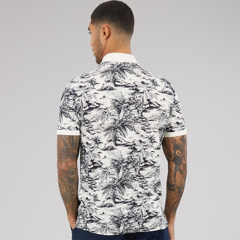 Tommy Hilfiger Mens All Over Print Linen Polo Shirt Desert Sky/Ivory Petal