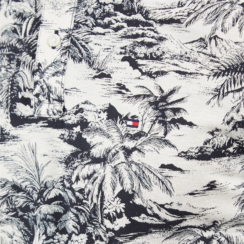 Tommy Hilfiger Mens All Over Print Linen Polo Shirt Desert Sky/Ivory Petal