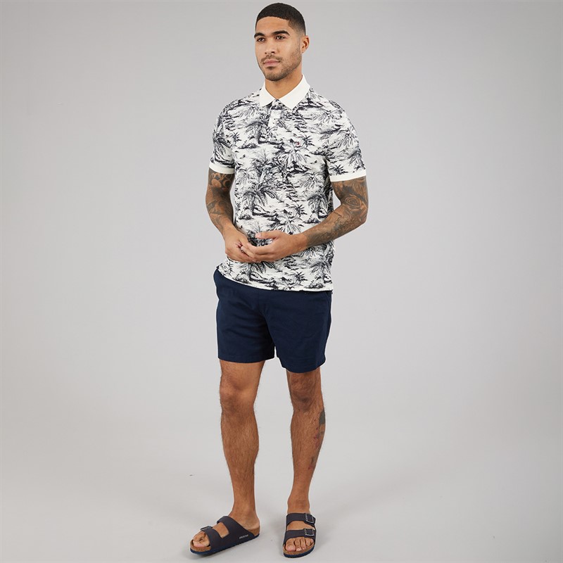 Tommy Hilfiger Mens All Over Print Linen Polo Shirt Desert Sky/Ivory Petal