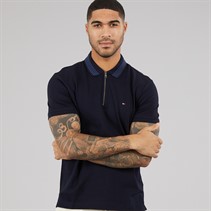 Tommy Hilfiger Mens Mercerised Pique Zip Polo Shirt Desert Sky