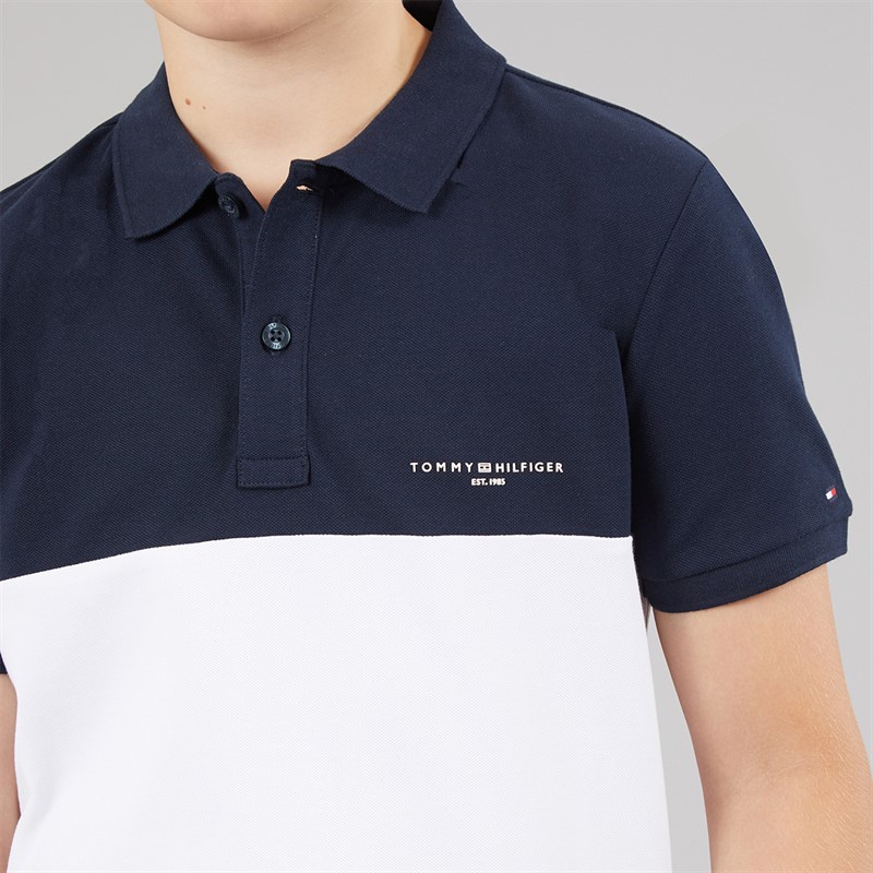 Tommy Hilfiger Boys Mini Corp Colour Block Polo Shirt Dark Night Navy/White Colour Block Dark Night Navy/White Colourblock