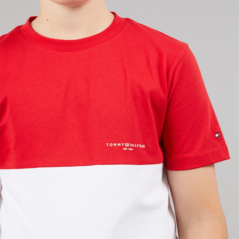 Tommy Hilfiger Boys Mini Corp Colour Block T-Shirt And Shorts Set Primary Red/White Colourblock