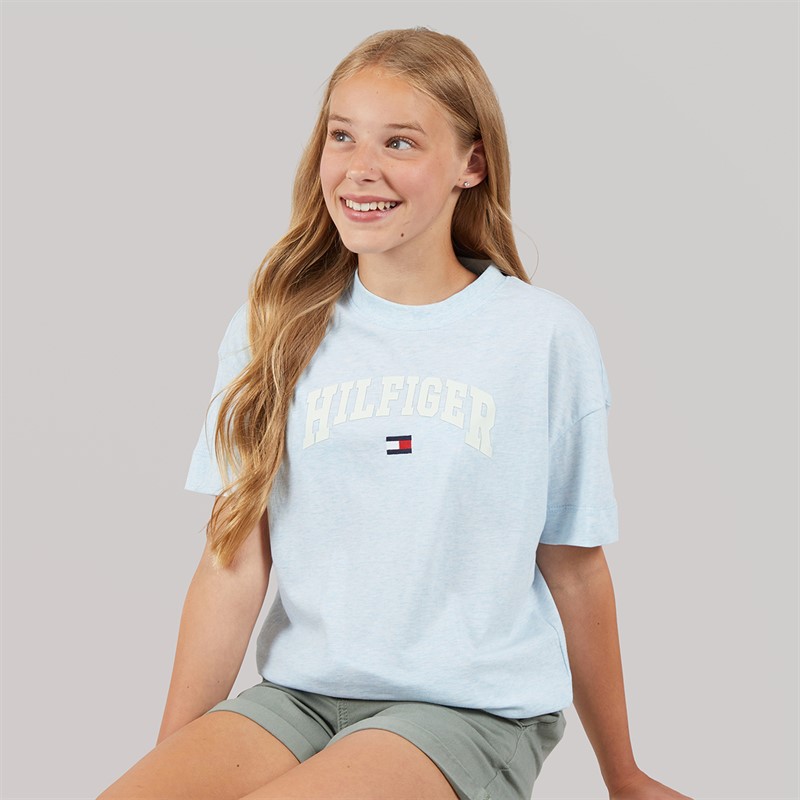 Tommy Hilfiger Girls Melange Varsity Arch T-Shirt Breezy Blue Heather