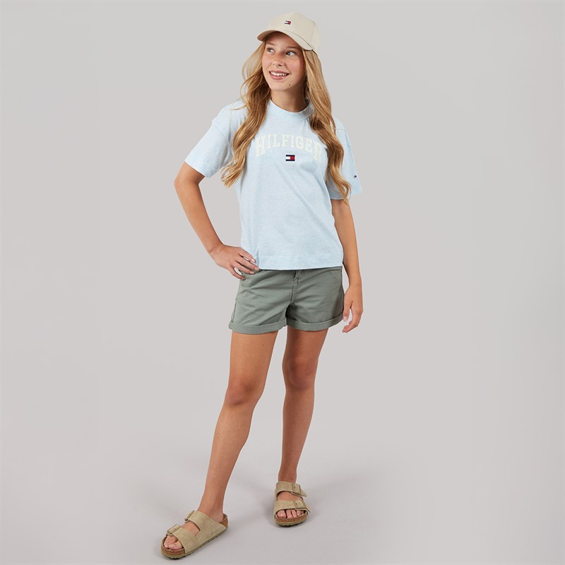 Tommy Hilfiger Girls Melange Varsity Arch T-Shirt Breezy Blue Heather