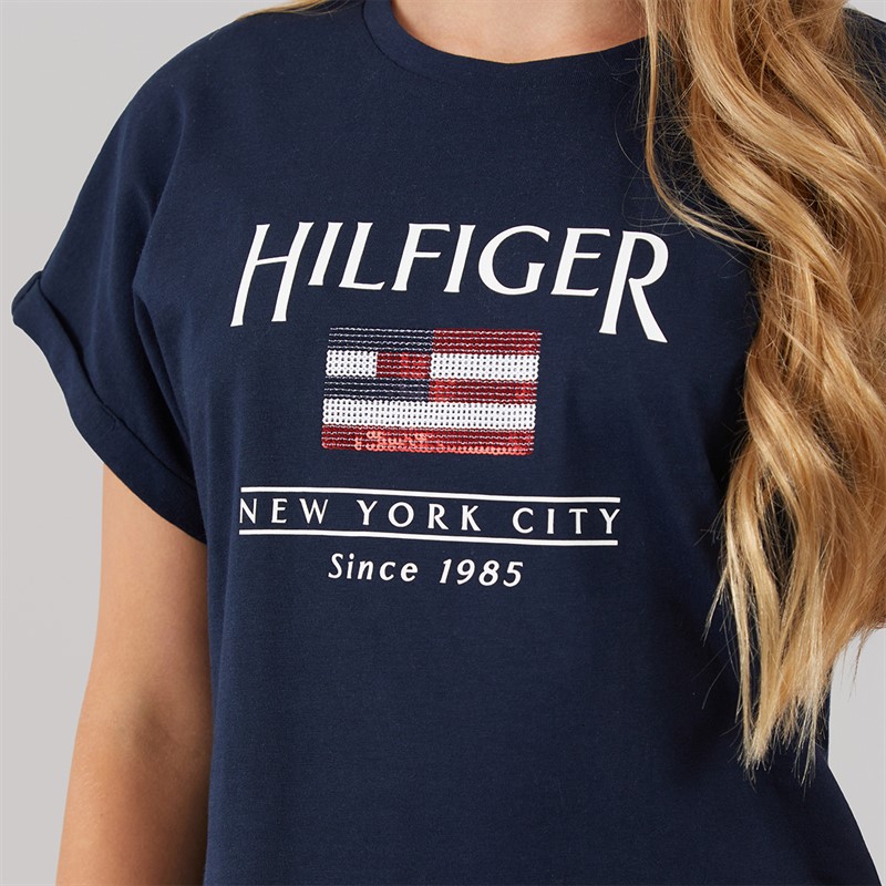 Tommy Hilfiger Girls Hilfiger Sequins T-Shirt Dark Night Navy