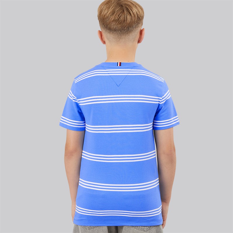 Tommy Hilfiger Boys Hilfiger Emblem T-Shirt Blue Spell Stripe