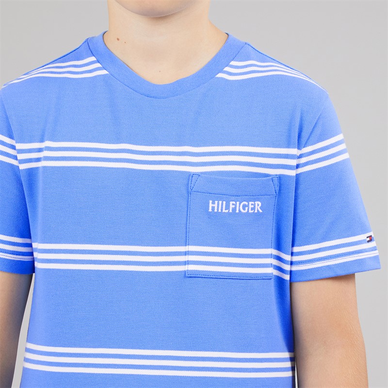 Tommy Hilfiger Boys Hilfiger Emblem T-Shirt Blue Spell Stripe