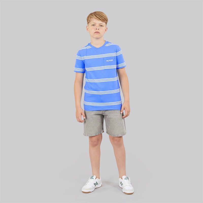 Tommy Hilfiger Boys Hilfiger Emblem T-Shirt Blue Spell Stripe