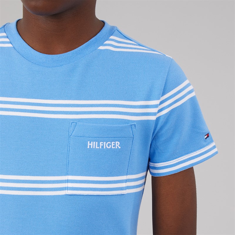 Tommy Hilfiger Boys Hilfiger Emblem T-Shirt Blue Spell Stripe