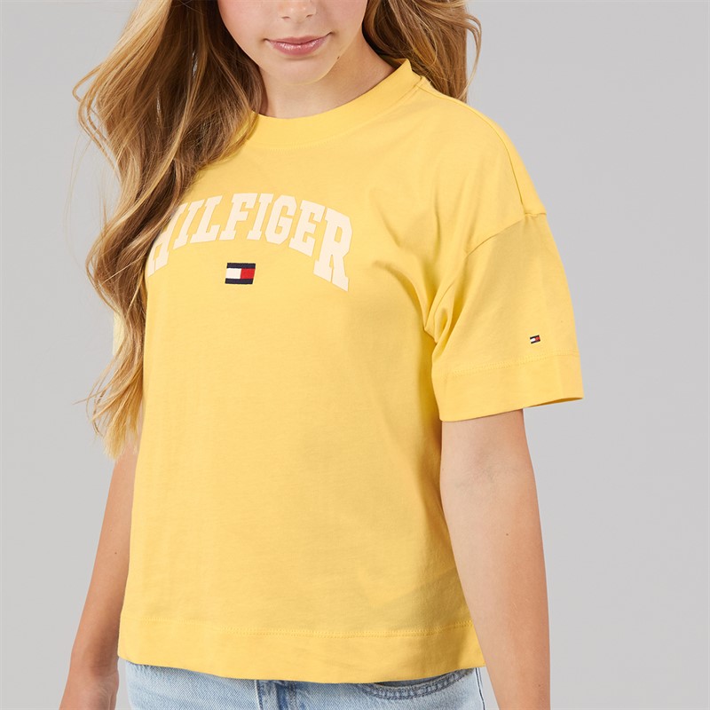 Tommy Hilfiger Girls Melange Varsity Arch T-Shirt Citronella