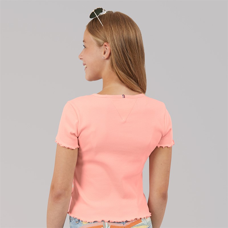 Tommy Hilfiger Girls Essential Rib T-Shirt Coral Ice