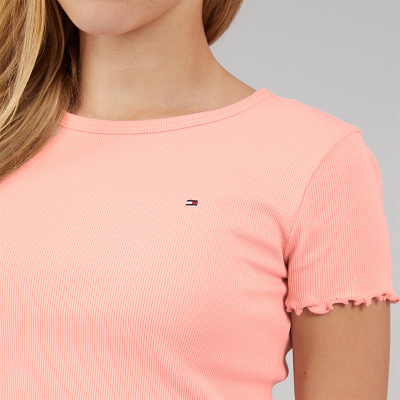 Tommy Hilfiger Girls Essential Rib T-Shirt Coral Ice