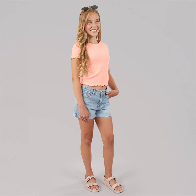 Tommy Hilfiger Girls Essential Rib T-Shirt Coral Ice
