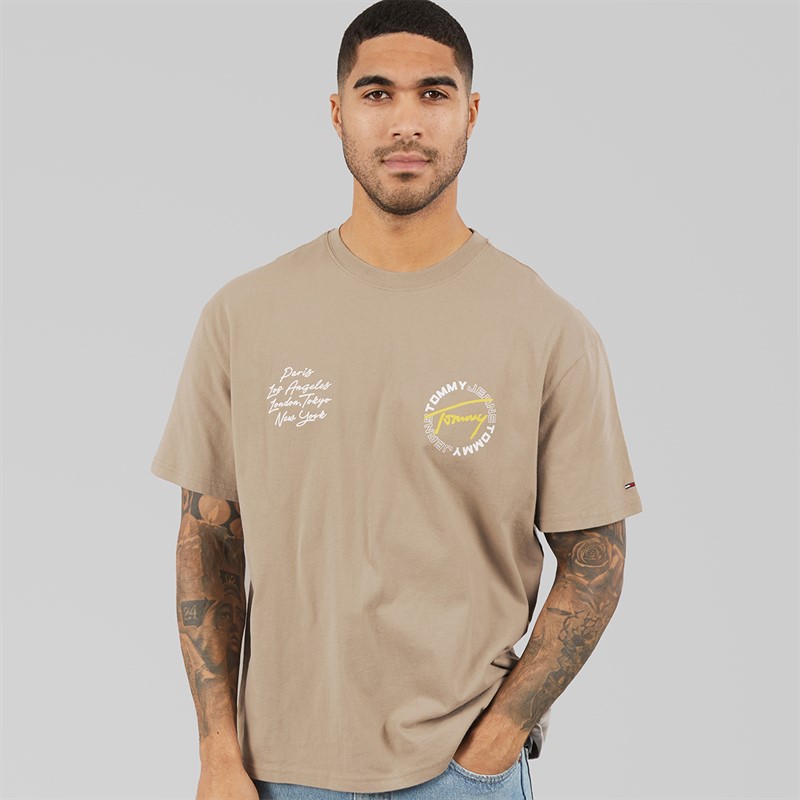Tommy Hilfiger Mens Relaxed Sign Circle T-Shirt Limestone Dust