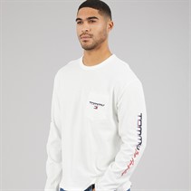 Tommy Hilfiger Mens Relaxed LA Long Sleeve T-Shirt Ecru
