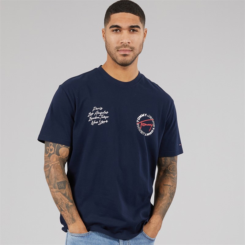 Tommy Hilfiger Mens Relaxed Sign Circle T-Shirt Dark Night Navy