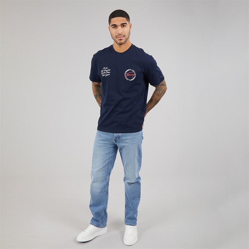 Tommy Hilfiger Mens Relaxed Sign Circle T-Shirt Dark Night Navy