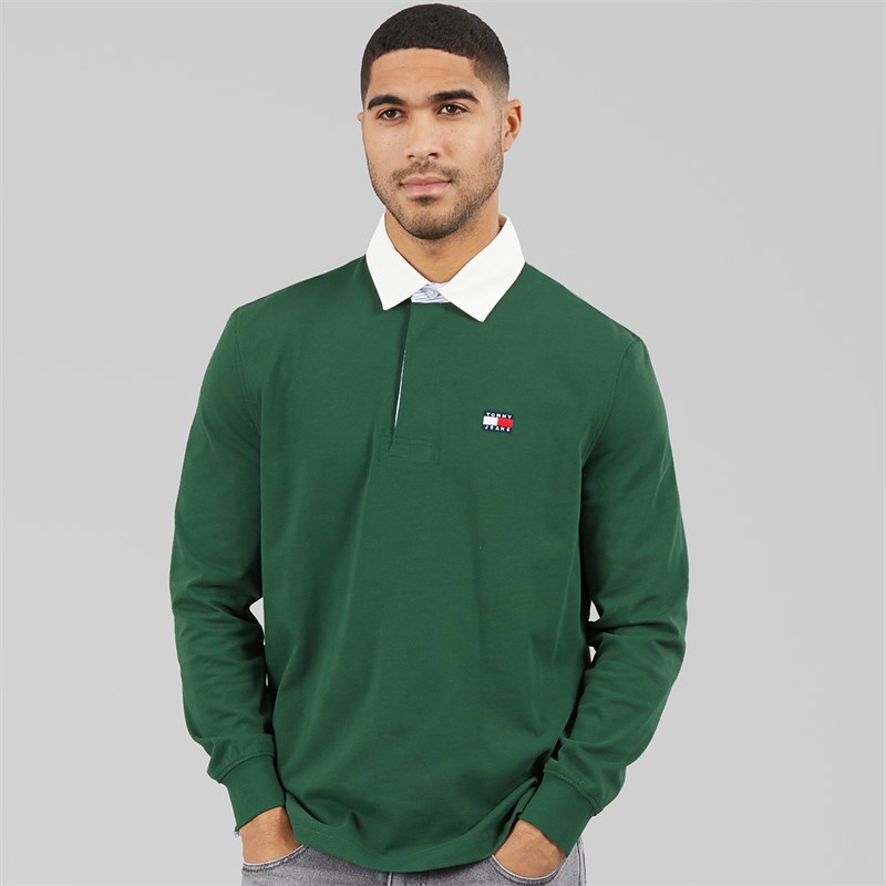 Tommy Hilfiger Mens Relaxed Badge Rugby Shirt Shadow Pine