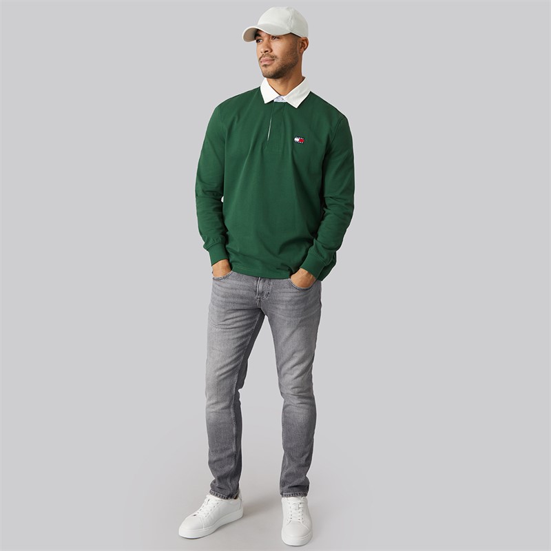 Tommy Hilfiger Mens Relaxed Badge Rugby Shirt Shadow Pine