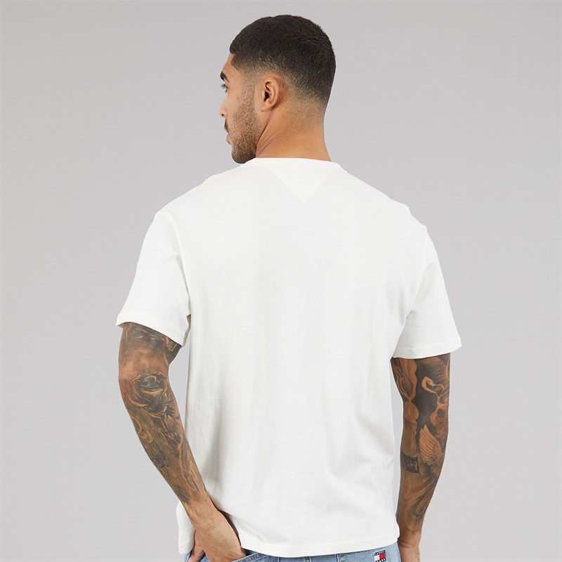 Tommy Hilfiger Mens Relaxed Linear Logo T-Shirt Ecru