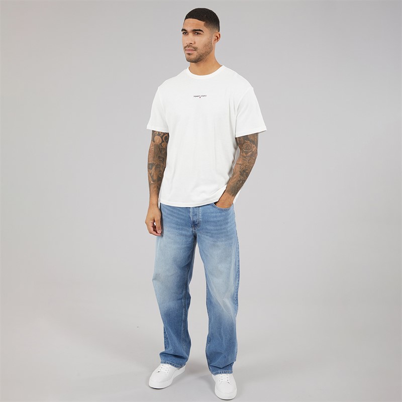 Tommy Hilfiger Mens Relaxed Linear Logo T-Shirt Ecru