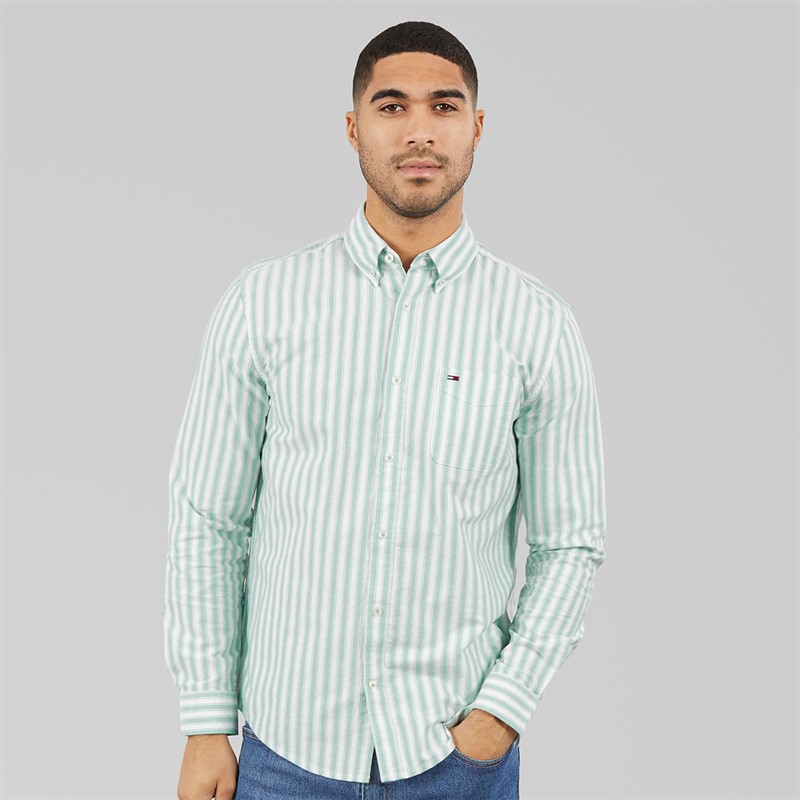 Tommy Hilfiger Mens Reg Stripe Oxford Shirt Bahama Green Stripe
