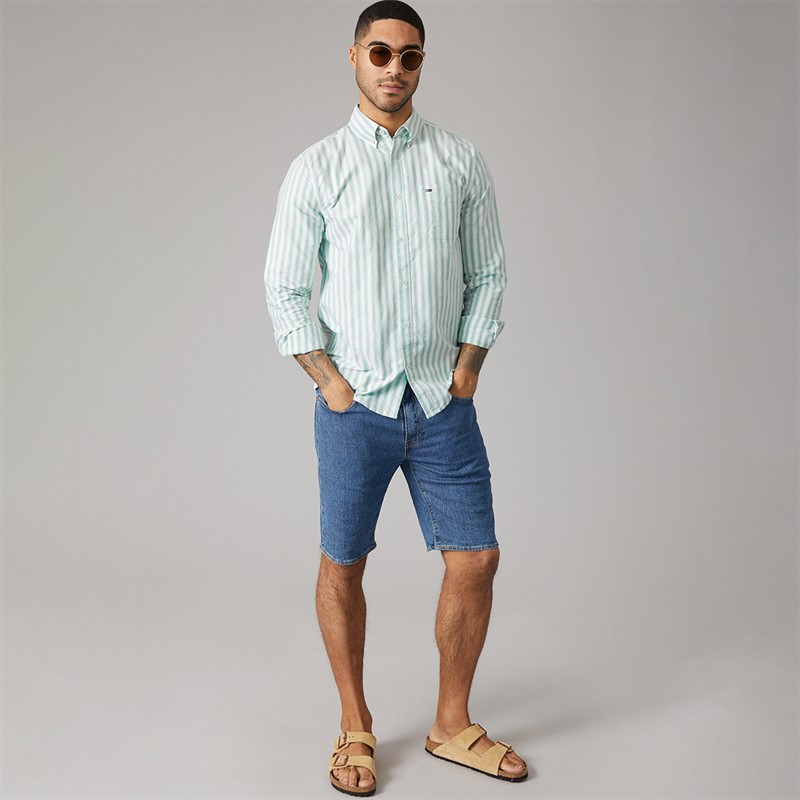 Tommy Hilfiger Mens Reg Stripe Oxford Shirt Bahama Green Stripe