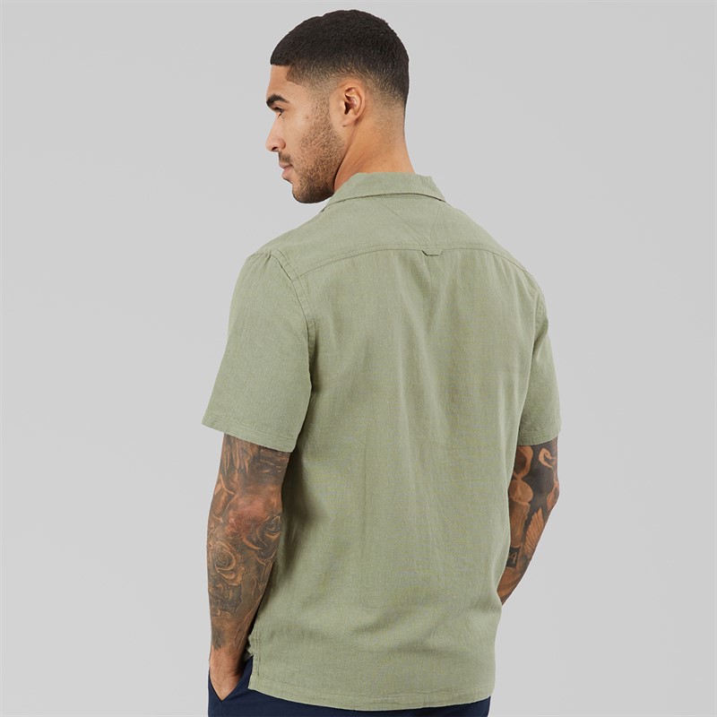 Tommy Hilfiger Mens Reg Linen Blend Short Sleeve Shirt Utility Sage