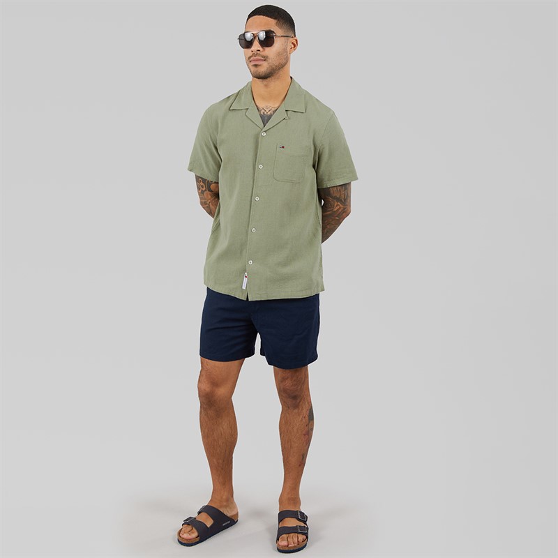 Tommy Hilfiger Mens Reg Linen Blend Short Sleeve Shirt Utility Sage