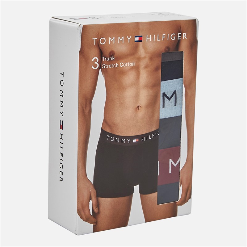 Tommy Hilfiger Mens Three Pack Trunks Dark Ash/Brzy Blu/Rouge