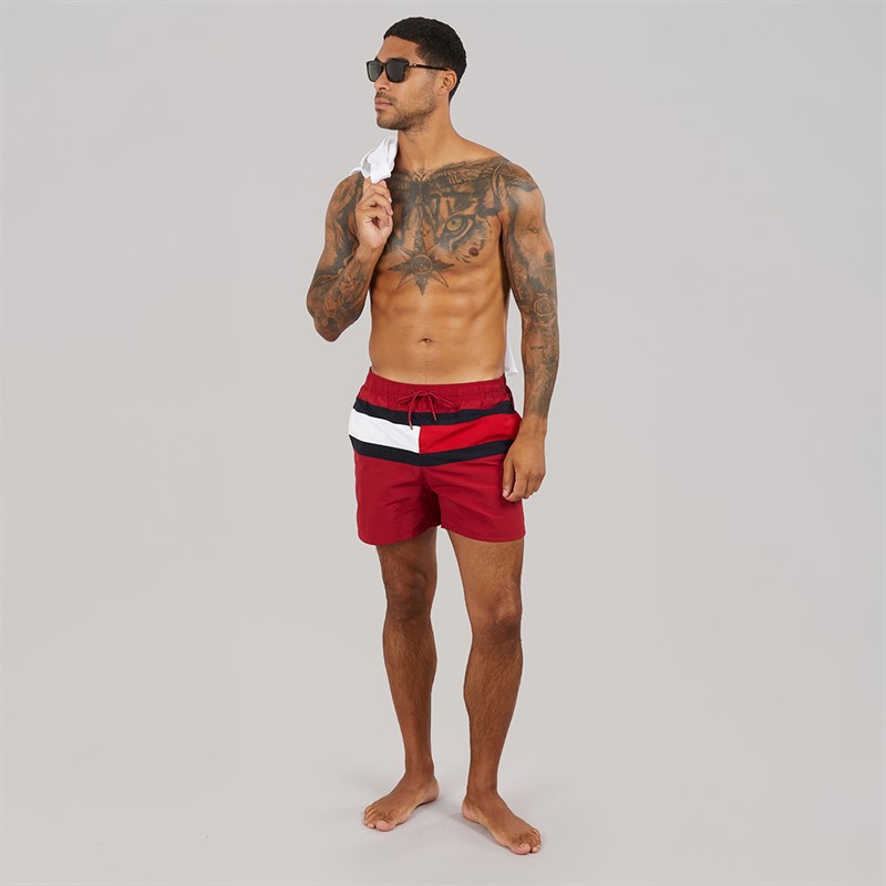 Tommy Hilfiger Mens Drawstring Swim Shorts Raspberry Juice
