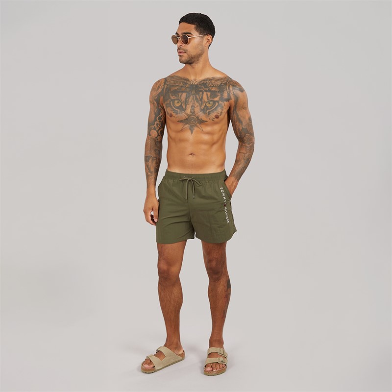 Tommy Hilfiger Mens Drawstring Swim Shorts Army Green