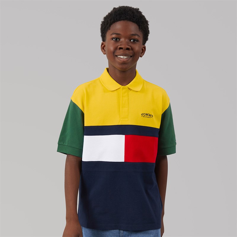 Tommy Hilfiger Boys Monotype Colourblock Polo Shirt Yellow Dahlia Colourblock