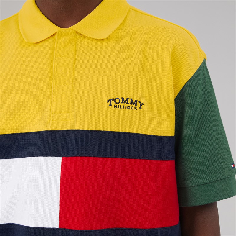Tommy Hilfiger Boys Monotype Colourblock Polo Shirt Yellow Dahlia Colourblock