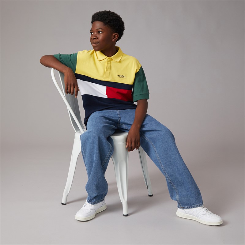 Tommy Hilfiger Boys Monotype Colourblock Polo Shirt Yellow Dahlia Colourblock